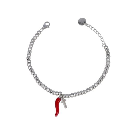 Bracciale a pallino acciaio con crocetta
