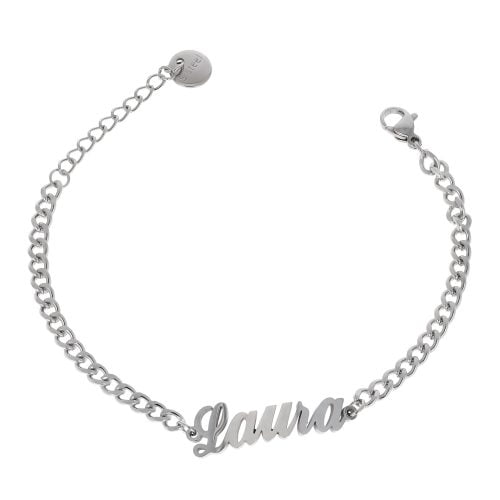 Bracciale in acciaio argento con nome lettera L