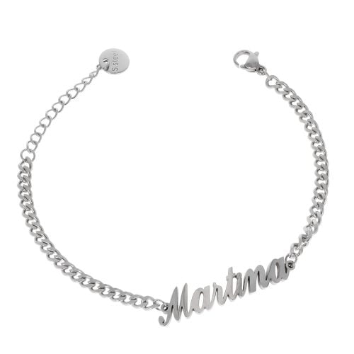 Bracciale in acciaio argento con nome lettera M