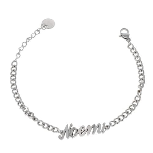 Bracciale in acciaio rodio con nome lettera N