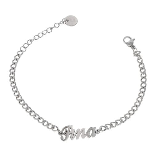 Bracciale in acciaio argento con nome lettera P