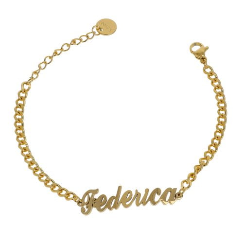 Bracciale in acciaio gold con nome lettera F