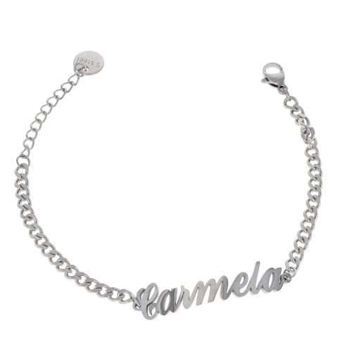 Bracciale in acciaio argento con nome lettera C