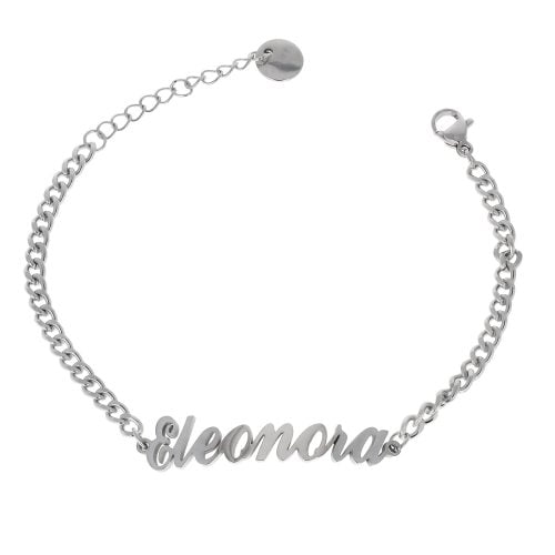 Bracciale in acciaio rodio con nome lettera E