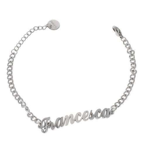 Bracciale in acciaio rodio con nome lettera F