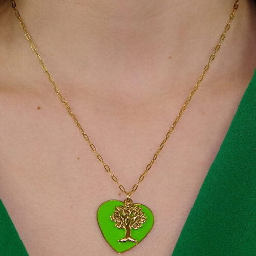 Collana con ciondolo verde con albero vita