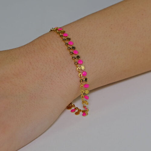 Bracciale acciaio con microsfere fuxia