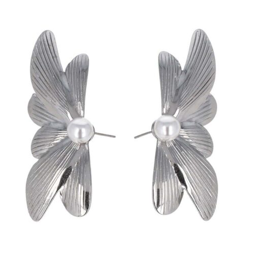 Orecchini  fiore rigato e perla