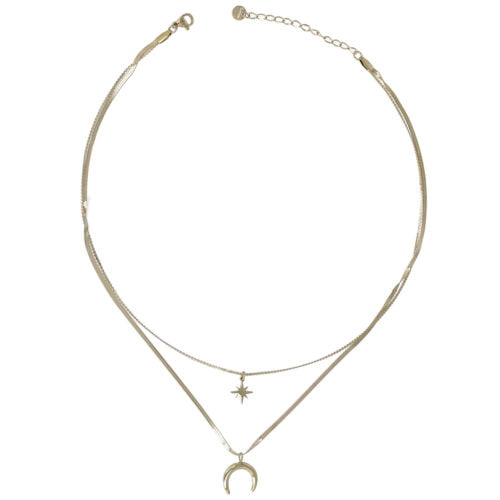 Collana due fili con pendente mezzaluna oro