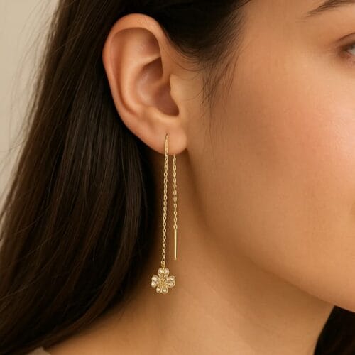 Orecchini saliscendi fiorellino con strass