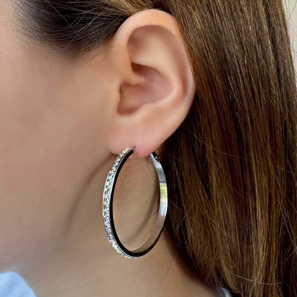 Orecchini cerchietto 40 mm con zirconi