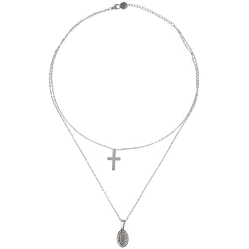 Collana a due fili con medaglina sacra e croce