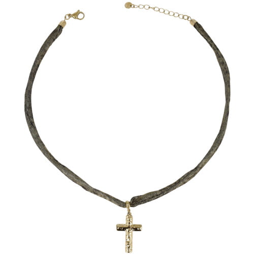 Girocollo tessuto con croce gold