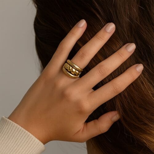 Anello tre fasce con croissant centrale