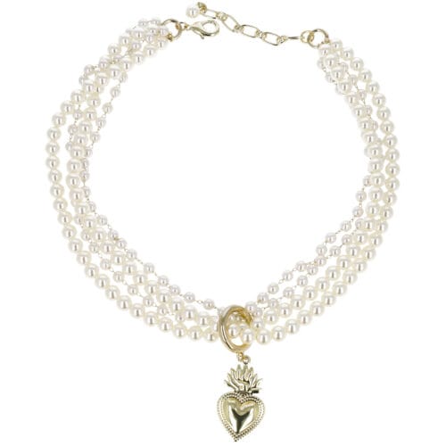 Collana di perle e ciondolo cuore sacro