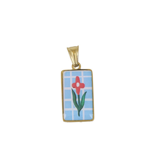 Ciondolo Retro Flower Rectangular - Acciaio