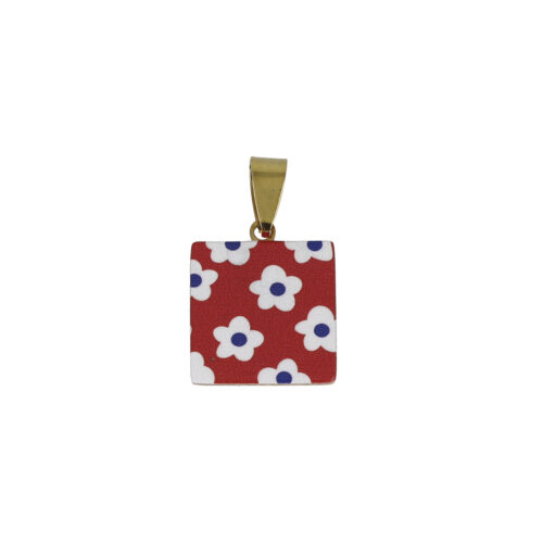 Ciondolo Retro Flower - Fiori Rossi Acciaio