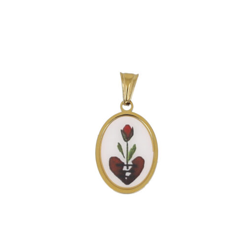 Ciondolo Cuore In Fiore - Acciaio finitura Gold