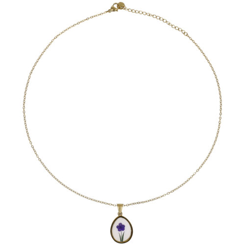 Collana con Fiore Viola Naturale – Acciaio Dorato