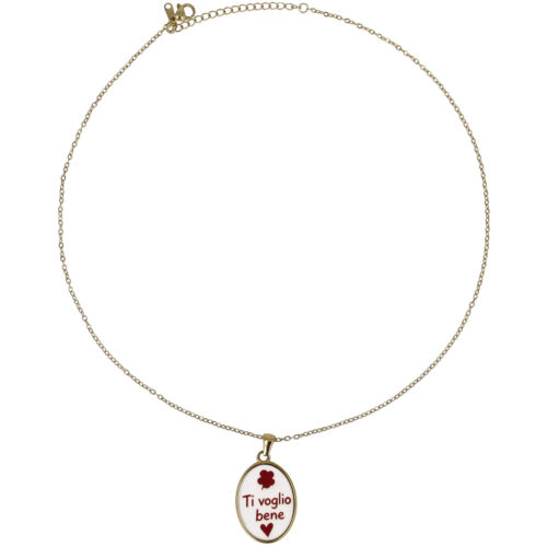 Collana “Ti Voglio Bene” – Ciondolo Ovale in Acciaio Oro