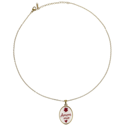 Collana “Amore Mio” – Ciondolo Ovale in Acciaio Oro