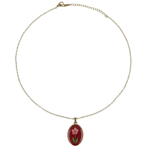 Collana “Fiore Rosso” – Ciondolo Ovale Smaltato in Acciaio Oro
