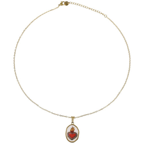 Collana Cuore Sacro Ardente - Acciaio