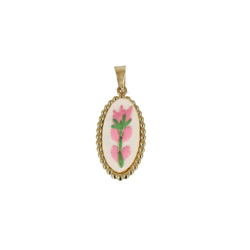 Ciondolo Fiore Rosa con Cuori Ricamati - Acciaio