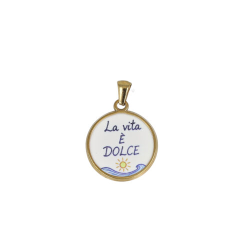 Ciondolo La Vita è Dolce in Acciaio Dorato