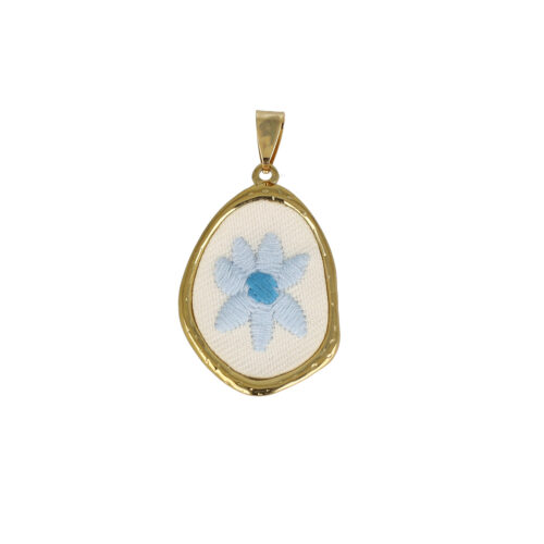 Ciondolo Ricamato “Blue Blossom” - Acciaio Dorato