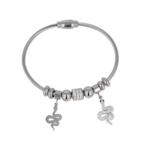 Bracciale Snake Silver Glow in Acciaio con Charm Serpente