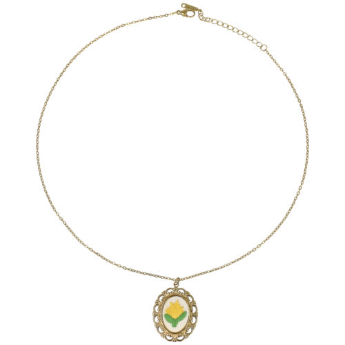 Collana Ricamo Floreale Ovale Giallo - Acciaio