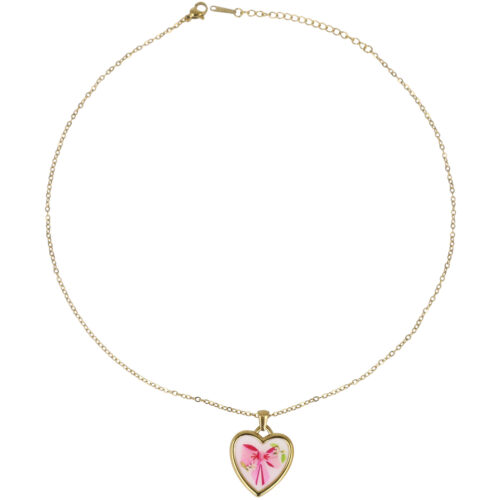 Collana “Pink Bow Heart” - in Acciaio Dorato