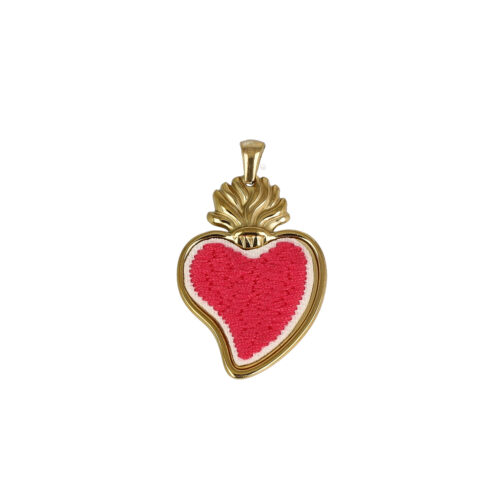 Ciondolo Cuore Sacro Fucsia in Acciaio Dorato