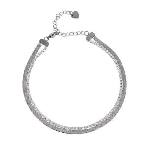 Cavigliera Crystal Snake - Acciaio Rodiato
