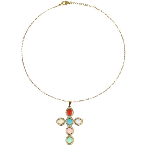 Collana Croix de Lumière con Croce e Pietre Colorate
