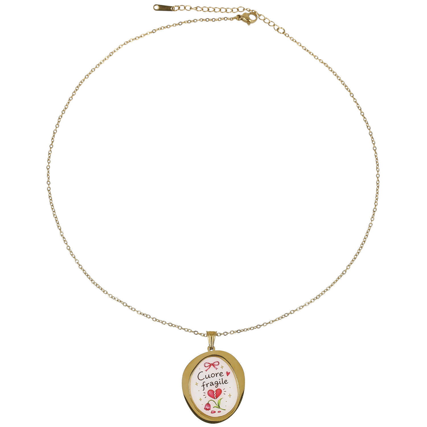 Collana Cuore Fragile in Acciaio Dorato