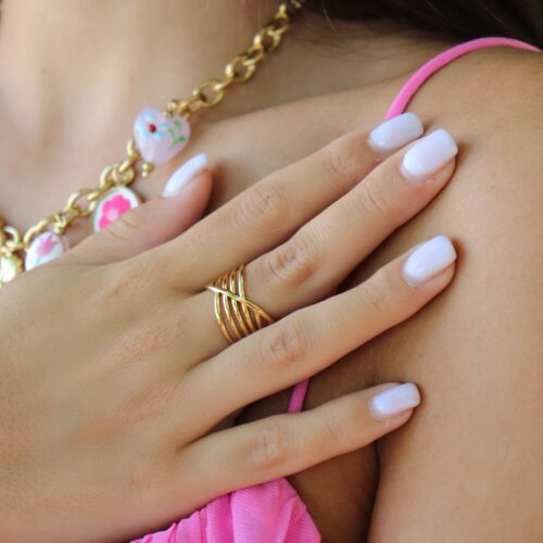 Anello Golden Weave in Acciaio Oro