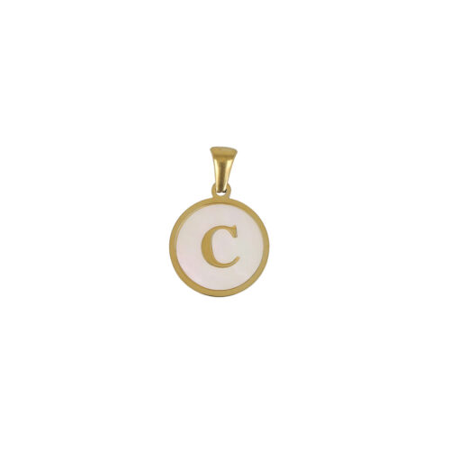 Ciondolo "Circle Initial" in Acciaio Dorato con Madreperla