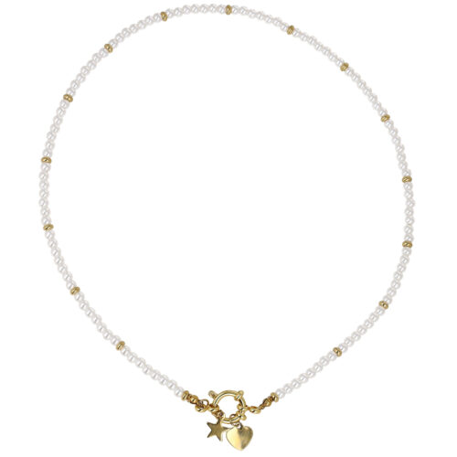 Collana Perla Stellata - Acciaio Dorato con Perline e Charms