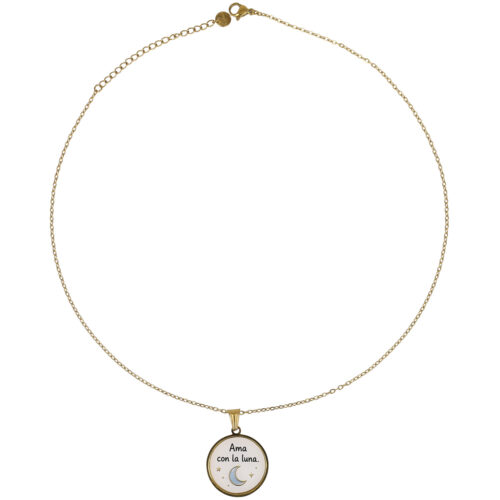 Collana Ama con la luna in Acciaio Gold
