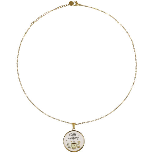 Collana Caffè e Pazienza in Acciaio Gold