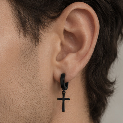 Mono Orecchino Cross Hoop – CAROLGI MAN